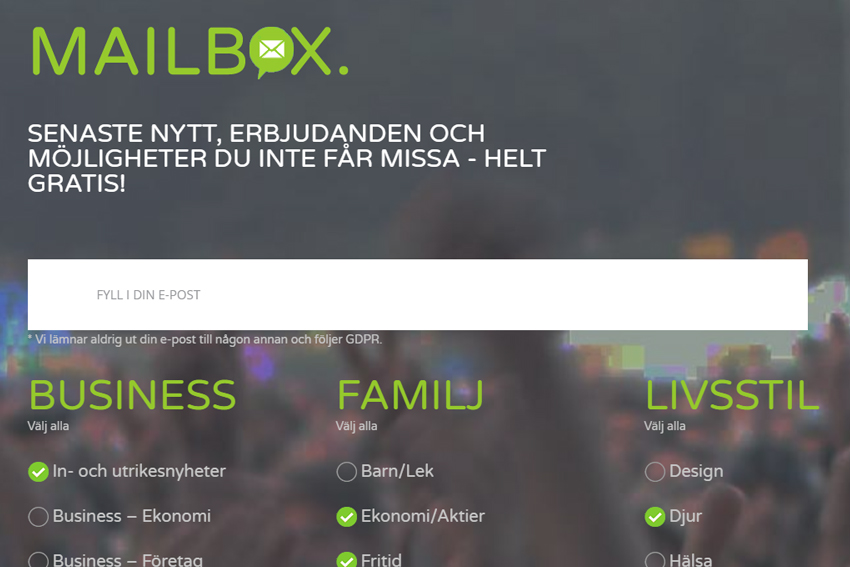 Mailbox.se är Sveriges största nyhetsbrev via e-post.